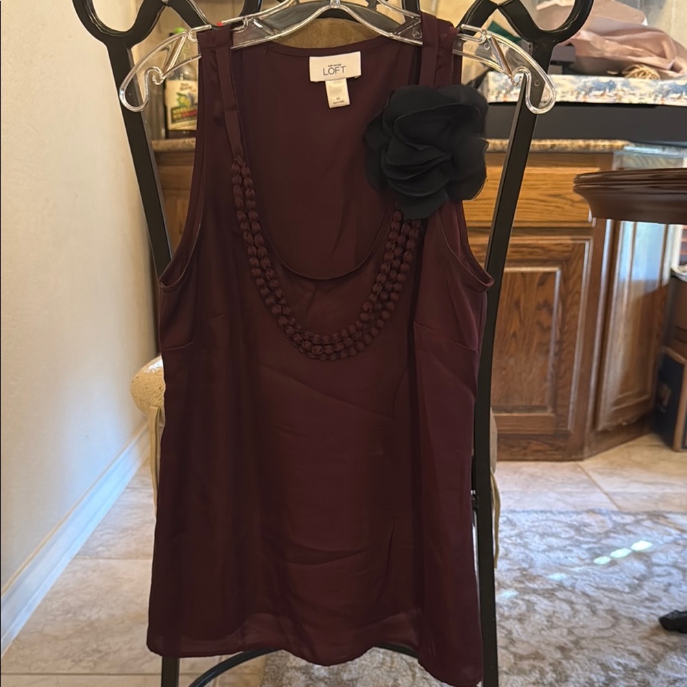 LOFT burgundy beaded and flower Sleeveless Top blouse